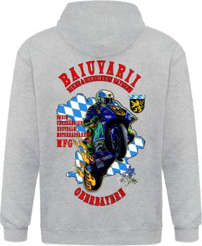 Preview: Graues Baiuvarii Oberbayern Upper Bavaria Biker Hoodiejacke - Unisex hinten